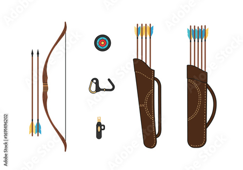 Archery Equipment Set with Bow, Arrows, Target, and Quivers