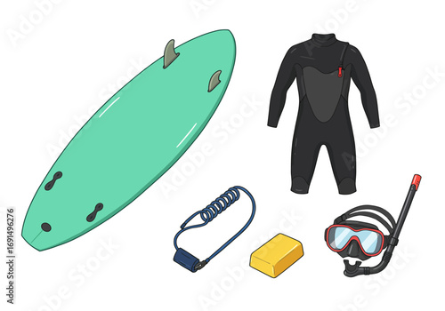 Surfing and Diving Gear: Wetsuit, Board, Mask, and Accessories