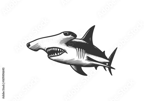 Hammerhead Shark Hand Drawn Engraved Sketch Vector Illustration by AZ for Books, Arts, Design and Decoration Graphic Asset
