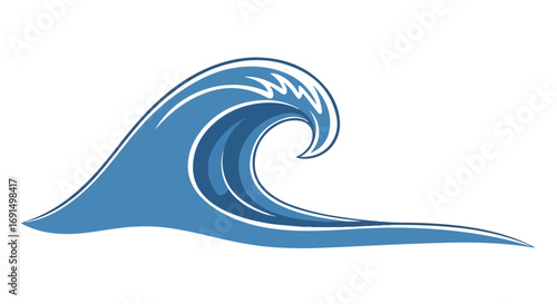 Ocean Wave Illustration Blue Water Curl Design.