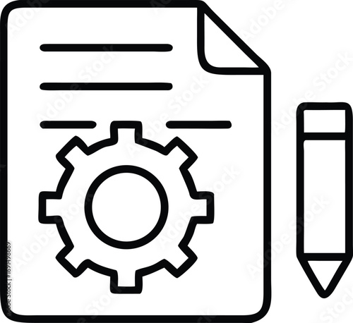 Configuration settings outline icon, document with gear and pencil symbol for web