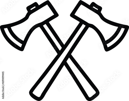 Crossed axes icon, construction, lumberjack, work tool illustration, line art