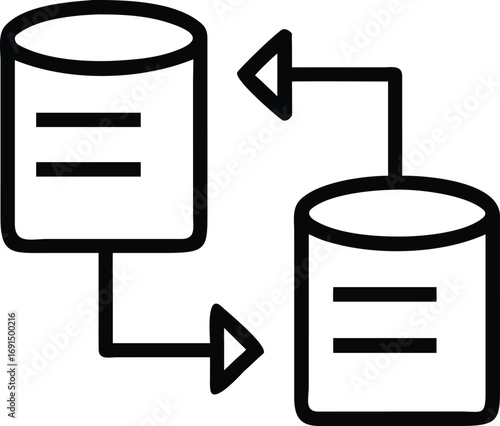 Data synchronization icon with bidirectional arrows for database mirroring illustration