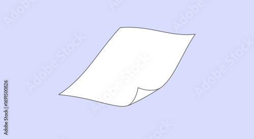 A single, blank white sheet of paper gracefully curves and floats against a soft, light blue background, suggesting a sense of lightness and potential.