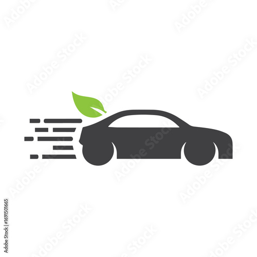 Flat eco car logo highlighting clean mobility and sustainable environment
