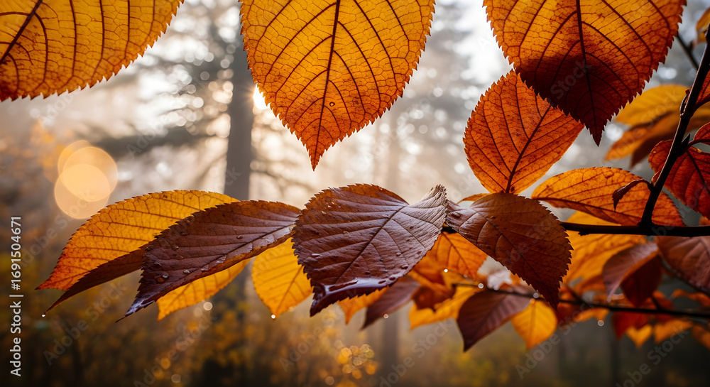Fototapeta premium Golden Autumn Leaves on a Misty Morning
