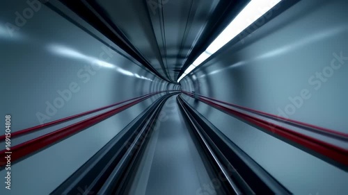 Dynamic Tunnel Journey: Futuristic Train Track Perspective, Motion, Speed, Travel
