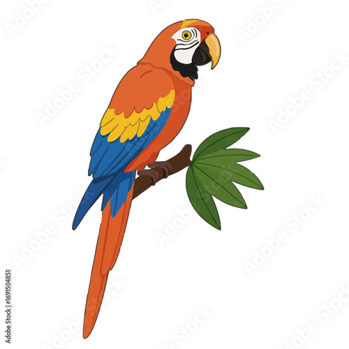 A colorful parrot perched on a branch, a vibrant representation of the rainforest