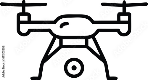 Drone icon, simple line art style, surveillance aircraft technology, unmanned vehicle