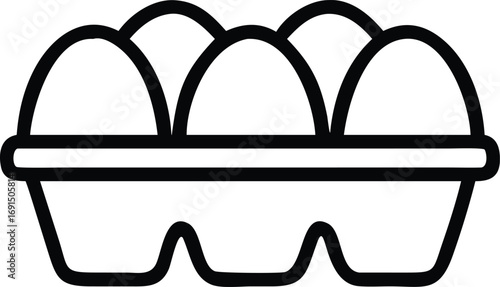 Egg carton icon, half dozen eggs in line art style, packaging design