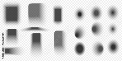 Vector shadows isolated. Set of round and square shadow effects.