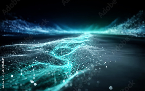Futuristic digital network with glowing lines and connected dots
