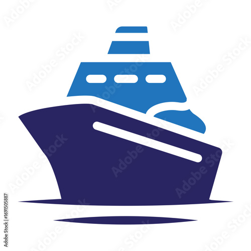 Simple cruise ship icon in blue tones. A vector graphic illustration representing a sea liner for marine travel, vacation, and transportation concepts