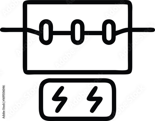 Electrical circuit breaker doodle illustration, power distribution panel wiring diagram, electrical system