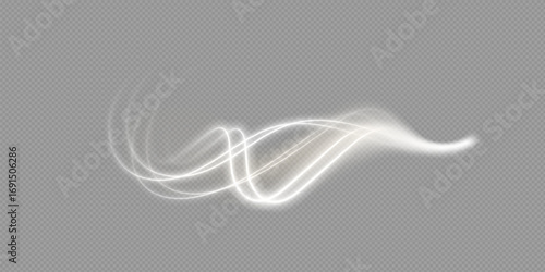 White shiny sparks of spiral wave. Curved bright speed line swirls. Shiny wavy path. Magic golden swirl with highlights.