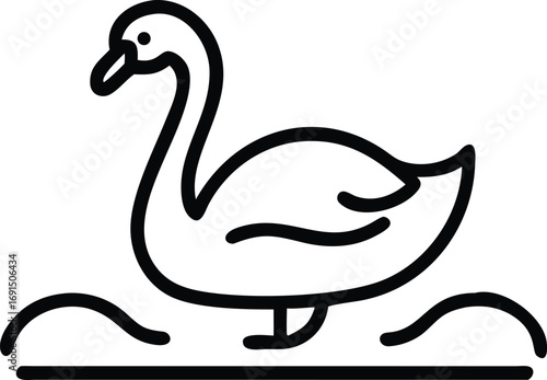Elegant swan outline swimming in water, simple line art illustration style