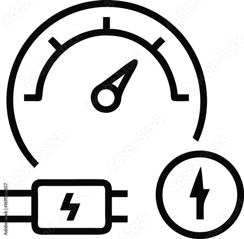 Energy meter icon with power plug in simple line art style