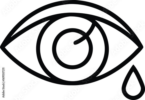 Eye with tear drop in outline style illustration