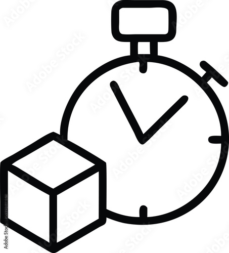 Fast delivery line art icon showing timer and package for shipping