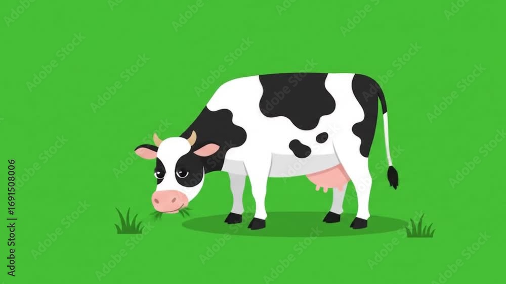 Cartoon Cow Grazing on Green Field Animation Cartoon Cow Grazing on Green Field Animation