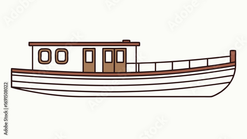 Flat Vector Illustration White Brown Canal Boat Amsterdam Style