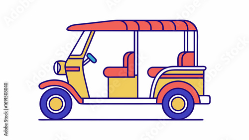 Flat Vector Illustration Yellow Red Tuk Thailand Three Wheeler