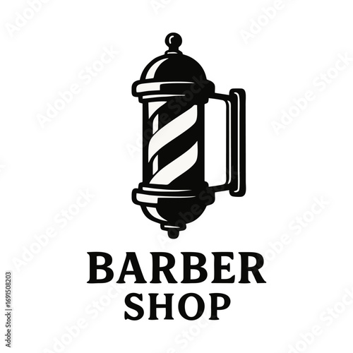 Classic Barber Shop Logo with Black and White Barber Pole Design