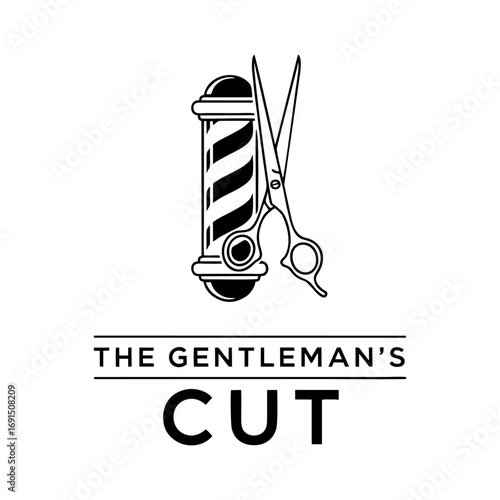 Classic Barbershop Logo with Barber Pole and Scissors for Men's Haircut and Grooming Services