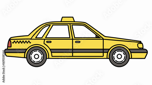 Yellow New York City Taxi Cab Side View Vector Illustration