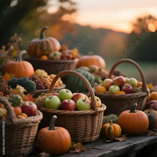 Autumn Harvest Still Life at Sunset