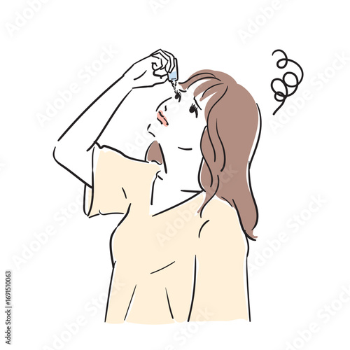 体調不良の若い女性　疲れ目、ドライアイ