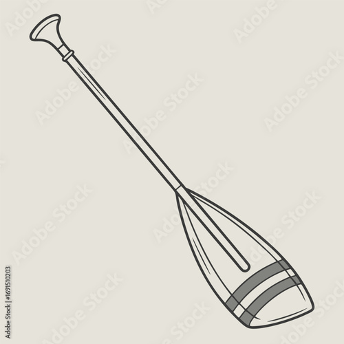 Simple line art illustration of a single boat paddle.