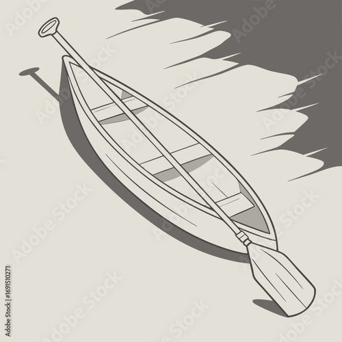 Illustration of a Canoe with Paddle on a Light Background.