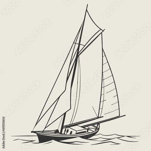 Classic Sailboat Sailing on Water.