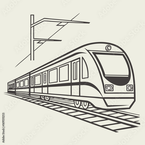 High-speed train on tracks, modern transportation, railway system, fast travel, efficient movement, urban transit.