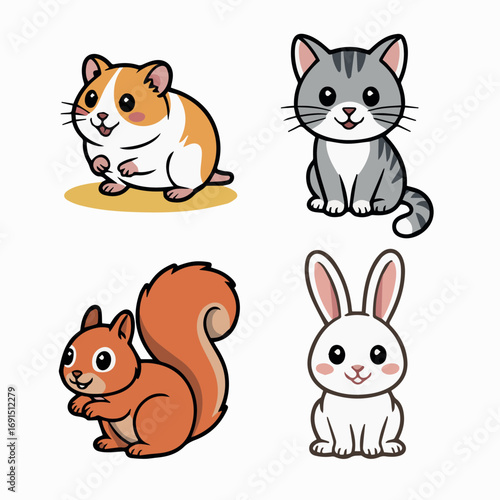 Cute cartoon animals vector illustration featuring hamster cat squirrel and rabbit for animal lovers design 100