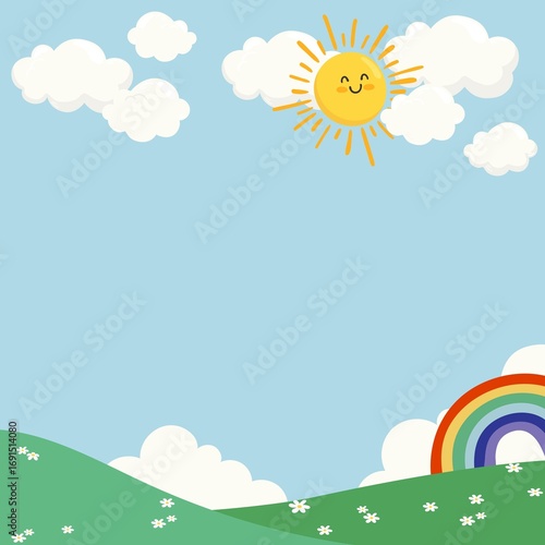 Summer frame background, cute cartoon illustration, design space