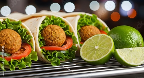 Wallpaper Mural Delicious falafel wraps with fresh limes on a grill Torontodigital.ca