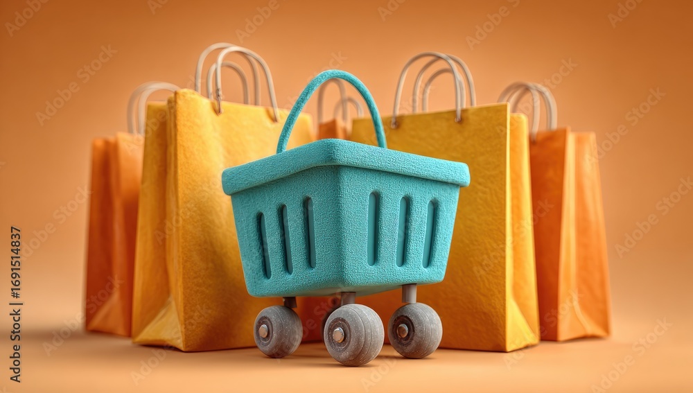 Fototapeta premium Shopping Spree with Bags and Basket