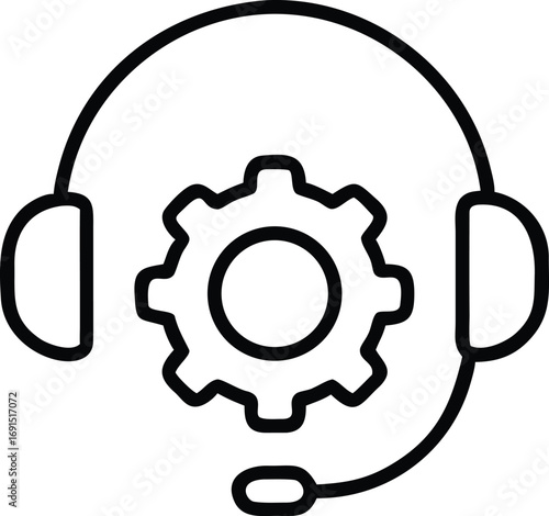 Headset with gear line art illustration for support services and technical assistance