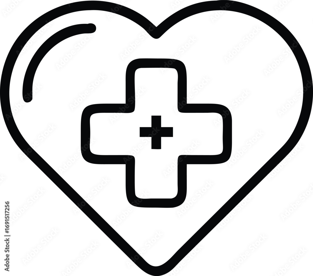 Obraz premium Heart shape outline containing a medical cross symbol for healthcare design