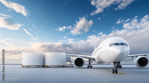 Wide panoramic shot of commercial airplane refueling with sustainable aviation fuel SAF at airport terminal.