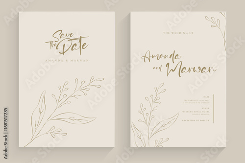 Elegant Wedding Invitation with Line Art Flower Element