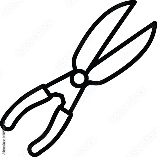 Hedge shears outline illustration for gardening design and logo icon use