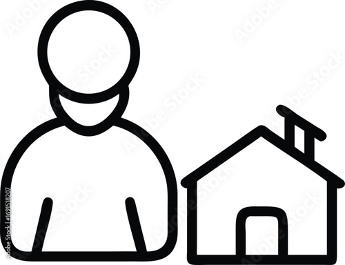 Homeowner with house icon, simple residence, property, and loan illustration