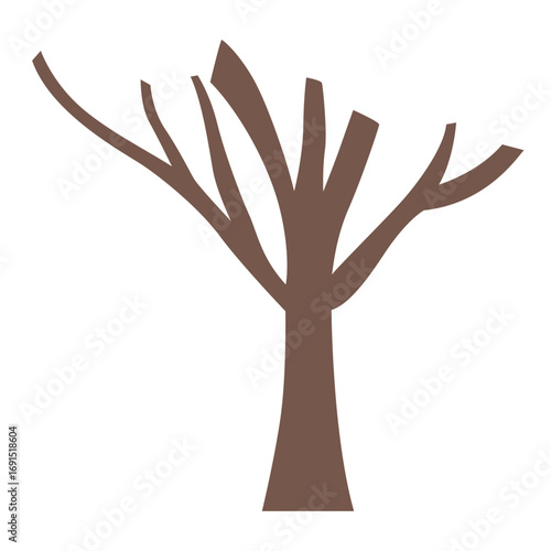 Brown tree trunk with bare branches, natural forest element for seasonal and eco-friendly design concepts.