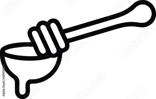 Honey dipper outline icon dripping honey in simple black line art style
