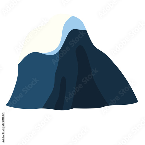 Tall snow-covered mountain illustration, natural outdoor element for cold winter adventure and scenic landscape designs.