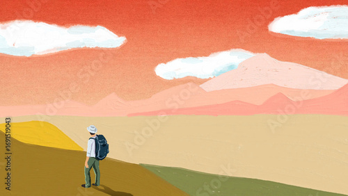 Canvas-taulu Hiker & hill desktop wallpaper, acrylic texture design