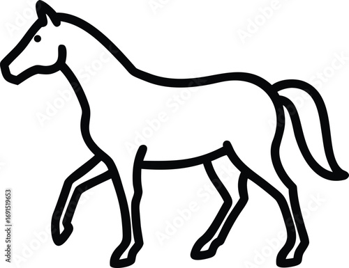 Horse outline drawing, animal line art illustration, simple equine silhouette